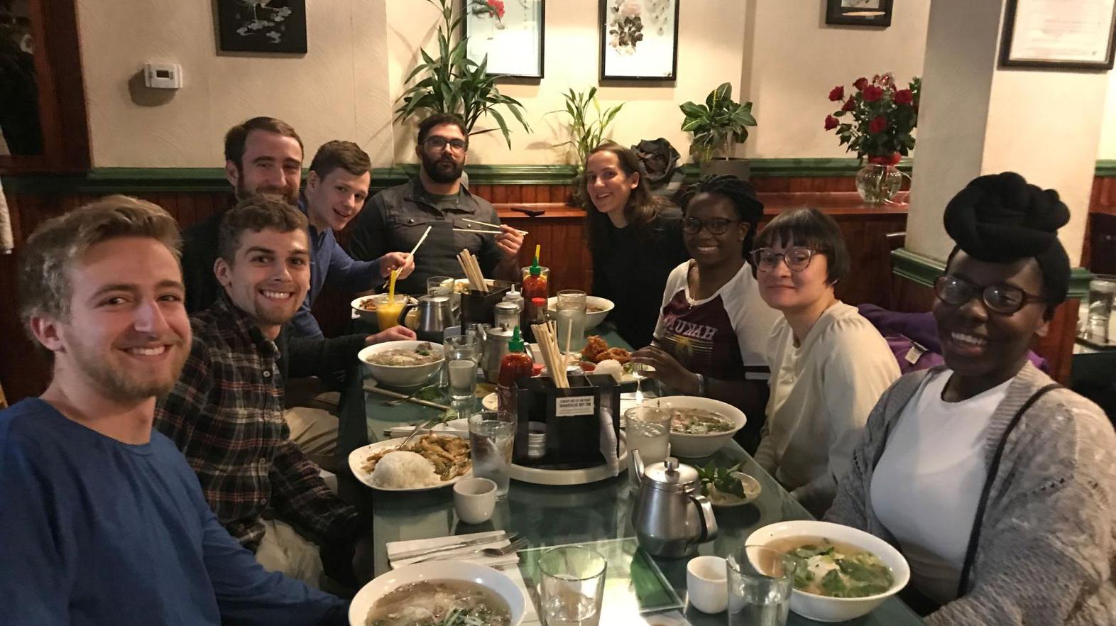 Students and professors from the philosophy and religion minors are out to dinner at Pho Saigon in Springfield